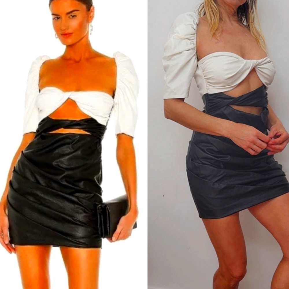 The Bar luxury minimalist vegan leather twist monochrome Swifty cut out dress 4